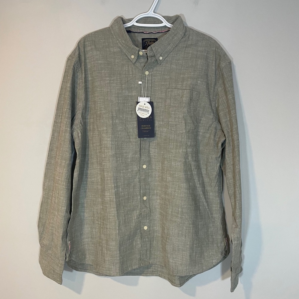 Jachs NY Mens Heritage Chambray Stretch Button Down Shirt Sage Green XL K036-212